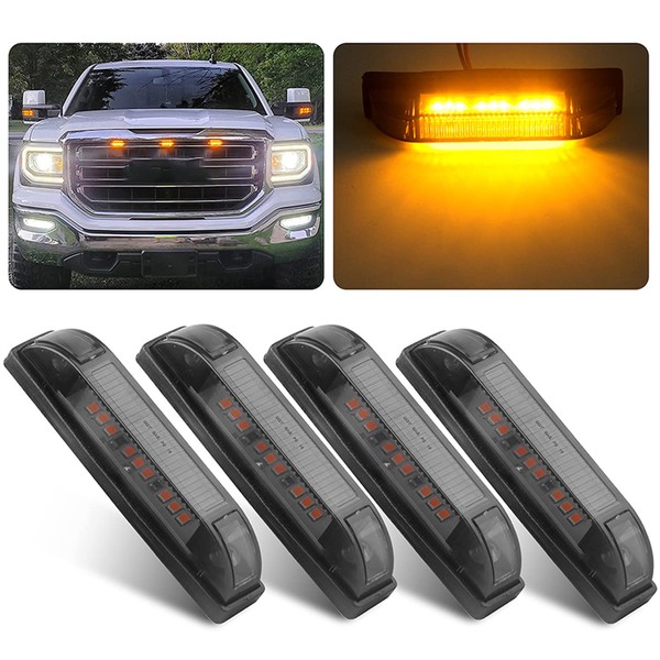 Smoked Amber LED Front Grille Marker Lights Kit, 4Pcs 4