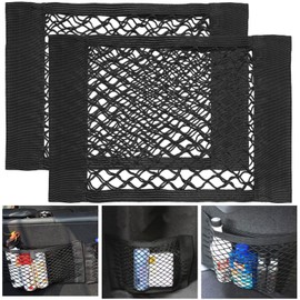 Car Storage Pocket, Set of 2, 40cm x 25cm, Car Net Pocket, Mesh Velcro Closure, Elastic Net for Back Seat or Trunk