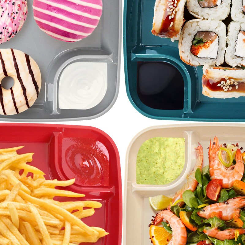 Jucoan 8 Pack Rectangular Dinner Plates, Plastic Compartment Plates Salad