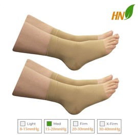 HealthyNees Ankle 15-20 mmHg Compression Leg Foot Swelling Wide Open Toe Sleeve (2 Pairs Beige, 3X-Large)