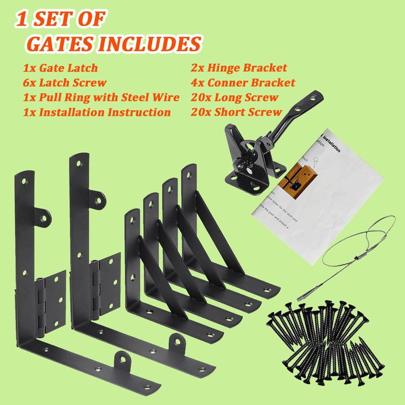 2 Sets Fence Gate Kit Gate Hardware with Gate Latch,