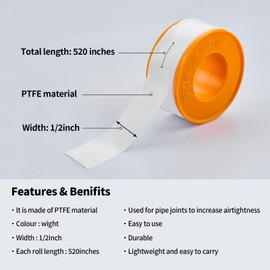 TRJIKAG Teflon Tape-2pack Plumber Tape for Pipe Joints - Leak-Proof Pipe Sealant Tape with High Temperature Resistance, Durable for Shower, Faucet, Hose, Sink Drain, Triangle Valve