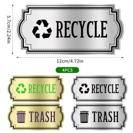 Mabor Trash and Recycle Stickers Sign for Sorting, Waterproof Silver & Transparent Finished Recycling Stickers for Trash Can/Bins, Self Adhesive Trash Recycle Labels for Indoor Outdoor Use