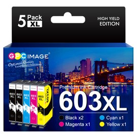GPC Image 603XL Printer Cartridges Replacement for Epson 603 603 XL Printer Cartridges for Epson Expression Home XP-3100 XP-4100 XP-2100 XP-2105 XP-3105 XP-4105 Workforce WF-2830 WF-2810 WF-2835 WF-2850 (Pack of 5)