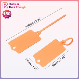 PATIKIL 150Pcs Blank Waterproof Plastic Tags, Label Seal Shipping Tags Key Storage Marker Ties Hang Tags Reusable Writable with Zip Tie for Labeling Luggage, Orange 2.48 x 1.46 Inch