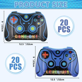 APUXXJUPA 40 Pcs Video Game Paper Plates, Blue Video Game Birthday Decorations Level up Party Plates for Kids Gaming Party Supplies, 23 x 32 cm