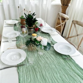Sevenpers Cheesecloth Table Runner, 35"x120" Rustic Boho Gauze Spring Sage Green Table Runner for Easter,Wedding and Banquet, Festive Table Runner Decorations 90x300 cm