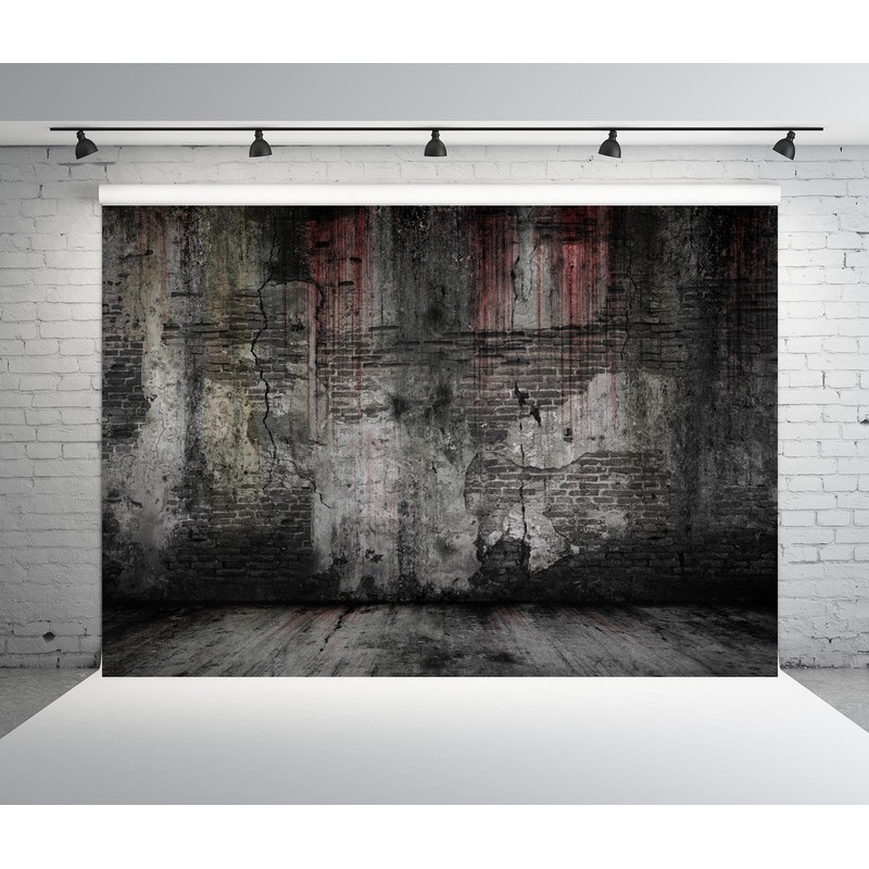 BELECO 7x5ft Fabric Scary Bloody Brick Wall Backdrop Damaged Old