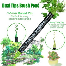 ZZWUAPT Green Dual Tip Acrylic Paint Pens,Adult Artist Acrylic Paint Markers for Wood, Canvas, Stone, Rock Painting, Glass, Ceramic Surfaces