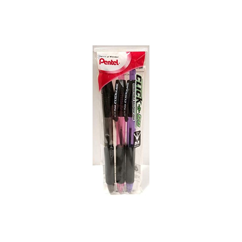 Pentel Click-n-Go Retractable Ballpoint Pens, Medium Black Ink, 3-Pack (BK450PP3M)