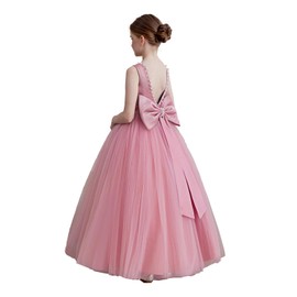 KAQININI Flower Girl Dress Kids Satin Tulle Wedding Guest Party Birthday Bridesmaid Communion Pageant Prom Ball Gown Maxi