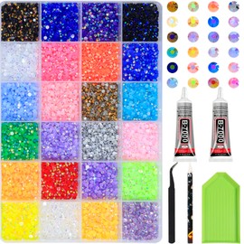 HNUIX Resin Rhinestones Bulk - 18000pcs 3D Multi Color, Round Flat Back Gems Rhinestones, with Kit and Glue, for Nail Art, DIY Decoration (3mm)