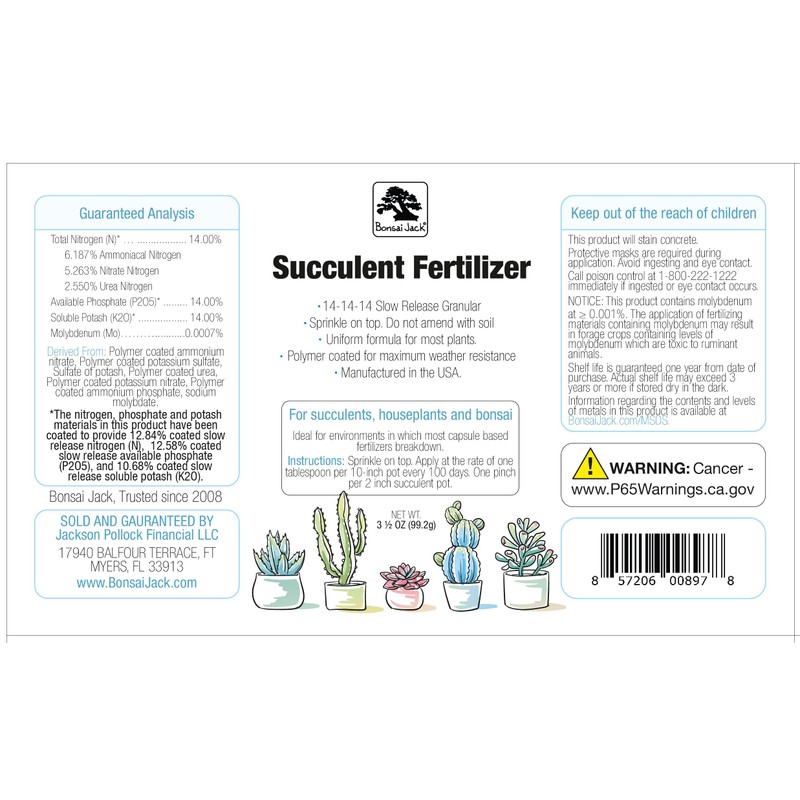 Succulent Fertilizer 3.5oz | Granular | 4 Month Release