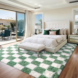 FALARK Soft Area Rugs for Bedroom, 6x9 Ft Sage Green and White Fluffy Rug Carpets, Shaggy Fuzzy Indoor Modern Plush Rugs for Nursery Kids Girls Boys Room Home Decor