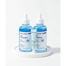 WELLAGE Real Hyaluronic Blue 100 Ampoule 60ml x 2 (+ 20ml soothing cream included) 1412495 / WELLAGE 리얼 히알루로닉 블루 100 앰플 60ml 2개 (+수딩크림 20ml 증정) 1412495