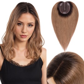 S-noilite Hair Toppers for Women Real Human Hair 10x12cm Large Base Ombre Light Blonde Hair Topper Wigs for Women with Thinning Hair Topper Hair Piece Cover Grey Hair(10 Inch,Ombre Light Brown)