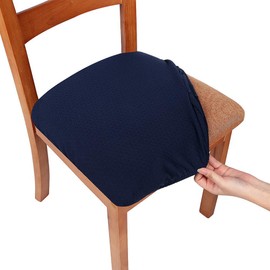 smiry Stretch Chair Seat Covers for Dining Room, Navy Blue Set of 2 Jacquard Dining Chair Seat Protectors Chair Slipcovers