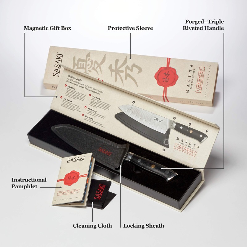 Sasaki 5228194 Masuta Japanese AUS-10 Stainless Steel Santoku Knife with