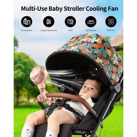 GOTOTO Baby Stroller Fan, Rechargeable Portable Fan with 2000 mAh Battery Operated,3 Wind Speed,360-Degree Rotation,Ultra-Low Noise Level,Safe mini fan for your baby