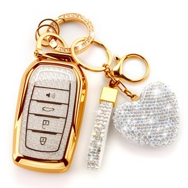 Nomiyo Key Fob Cover with Diamond Bling Keychain for Women, Car Key Holder Compatible with Toyota 2022 2023 2024 2025 2026, TPU Key Case and Elegant Heart Key Chain (White, 1PCS)