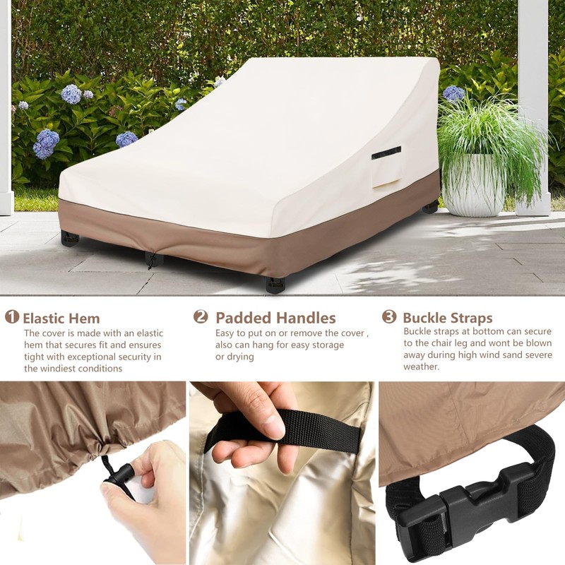okcool 100% Waterproof Patio Double Wide Chaise Lounge Chair Cover,