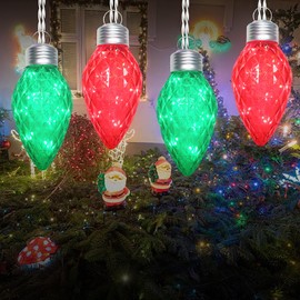 MULTI-SPARKING Christmas Lights Jumbo C9 Twinkling Hanging Lights Outdoor Big C9 Sparkling Lights 4 Count x 15 LED Large Faceted Christmas Lights for Tree Roofline, Red and Green - Twinkling