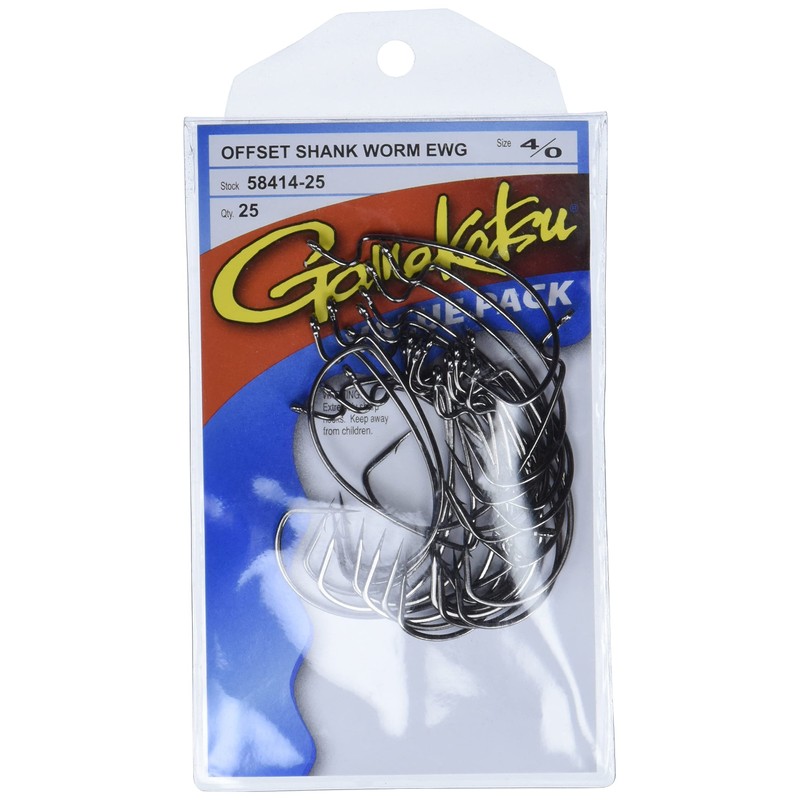 Gamakatsu 25 Pack EWG Offset Worm Hook (Black, 4/0), Model