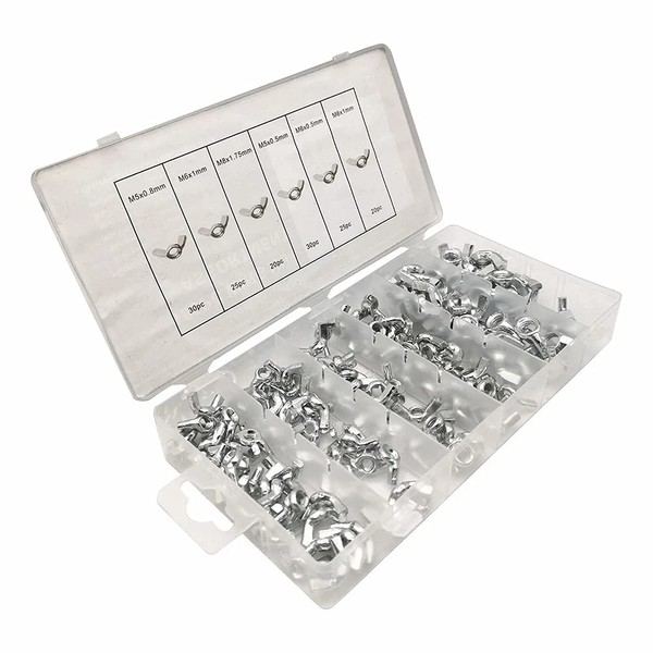 150pcs Wing Nuts Butterfly Hand Nuts M5 M6 M8 Zinc Plated Steel Butterfly Wing Screws Fastening Parts Assortment Kit with Box
