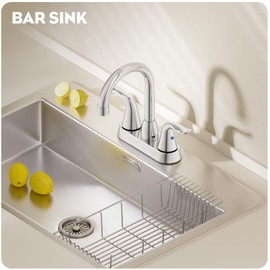 Phiestina Commercial Bar Sink Faucet 4 Inch Center Deck Mount, Utility Laundry Faucet for Sink, 2 Hole Brass Constructed & Chrome Polished with Dual Lever Handles, BAR-BF011-3-C