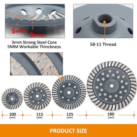 Diamond Cup Surface Grinding Wheel,BGTEC 1pc 4 Inch Turbo Row Concrete Diamond Grinder Disc with 5/8-11 Thread for Angel Grinder,Polishing and Cleaning Grinder Concrete Granite Stone Marble Masonry
