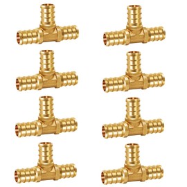 Horiznext 1/2 inch pex tee fitting, brass coupling adapts water pipes connect pvc tubing quick press barb into crimp ring manifold push into hose.(8 pcs)