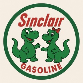 Sinclair Dino gasoline vintage Style advertising sign garage man cave round