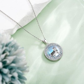 ONEFINITY Tiger Necklace 925 Sterling Silver Moonstone Celtic Knot Tiger Pendant Necklace Jewellery Gifts for Women, Moonstone