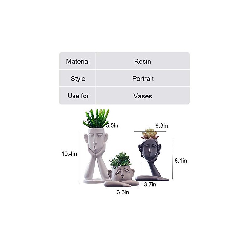 Kelendle 3 Pack Indoor Outdoor Heads Planter Resin Succulent Planter