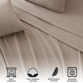 4 Piece Cotton Blend King Grey Flannel Sheet Set | Cotton Bedding Sheets & Pillowcases | Warm, Double Brushed for Softness Bed Sheets (Heathered Light Grey, King)