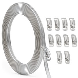 OURU Abrazadera de manguera, correa de abrazadera de manguera grande de 20 pies con 10 sujetadores, abrazaderas de manguera de acero inoxidable 304 DIY