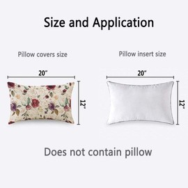 TKS MITLAN Roses Decorative Pillow Covers Vintage Gold Burgundy Flowers Leaves Rustic Linen Throw Pillow Covers 12x20 Inch for Sofa Couch Decoration