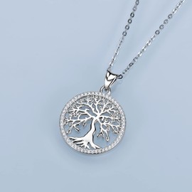 AINUOSHI Tree of Life Necklace, Pendant Necklace, Women's Jewellery Gift for Her Women, Birthday, Anniversary, Sterling Silver, Moissanite
