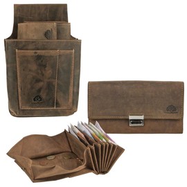 Greenburry Waiter's Wallet Set Leather Brown Antique Waiter's Set Wallet with Holster Waiter's Bag, Antique brown, Vintage
