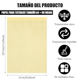60 Hojas de Papel de Transferencia de Tatuaje, 4 en 1 Papel Hectografico para Tatuar,Sin Manchas, Líneas Claras. Papel de Plantilla de Tatuaje, Ideal 