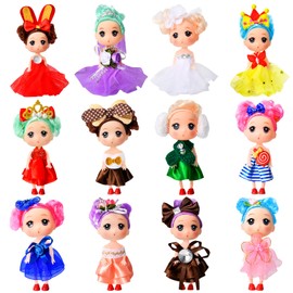 Princess Doll Set 12 Figures 5 inch Bulk Doll – Ideal for Girls' Dollhouse Play – Includes Tiaras, Hair Accessories – Perfect Small Dolls for Imaginative Play, Collecting, and Gift Box Fillers
