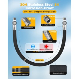 HOTYELL 3/4 Inch NPT Compressor Jumper Hose 40", 5-Layer Reinforced 430°F/720 PSI Air Hose with 304 Stainless Steel Male Connectors and 360° Swivel Fittings