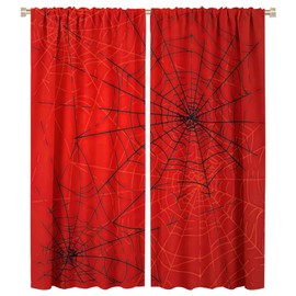 Scary Spider Web - Cortinas opacas para ventana, color blanco y negro, fondo rojo, habitación de niños, cuarto de bebé, decoración del hogar, 42 x 54 pulgadas, 2 paneles