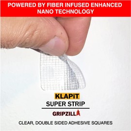 KLAPiT Super Strip GRIPZILLA Heavy-Duty Double-Sided Nano Mounting Tape, No-Residue, Multipurpose, Instant use – Ideal for Pictures, Furniture, Carpets – Holds up to 20lbs, 4 Precut Squares (16 pc)