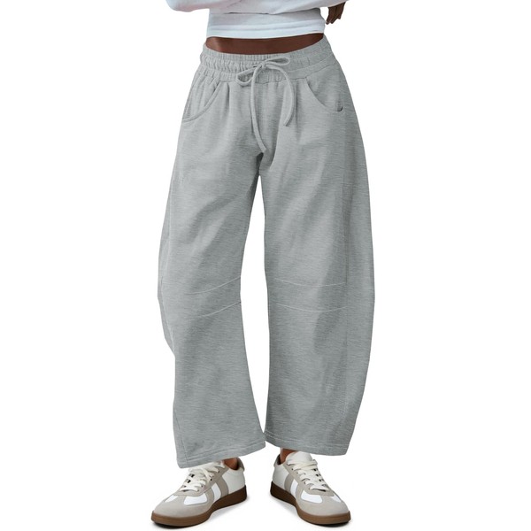 Fisoew Women's Barrel Leg Sweatpant Drawstring Elastic Waisted Wide Leg
