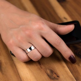 Materia by Matthias Engraved Ring Silver 925 Band Ring for Men and Women Rhodium-Plated, Sterling silver