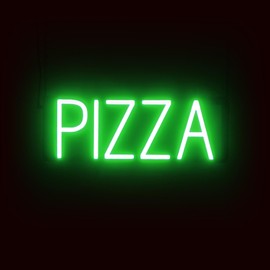 SpellBrite PIZZA Sign | Pizza-Related Sign with Neon Look, Green LED Light Source | 17.6" x 6.3"