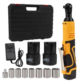HISUEKIG 3/8" Electric Ratchet Wrench Set, 500RPM Cordless Ratchet Wrench with 7 Sockets, 18V Power Ratcheting Wrench Tool with LED Light, 2-Pack 1300mAh Batteries, Built-in Forward/Reverse Switch