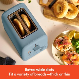 bella 2 Slice Toaster, 6 Setting Shade Control w Reheat, Cancel, Bagel & Defrost Buttons, Removable Crumb Tray, Anti Jam & Auto Shutoff, Auto Centering Guides & Cord Wrap, 900 Watt, Surf