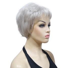 Lydell 6-8" Straight Short Bob Wig Layered Shaggy Flat Bangs Heat Resistant Synthetic Wigs (51 Silver Grey)